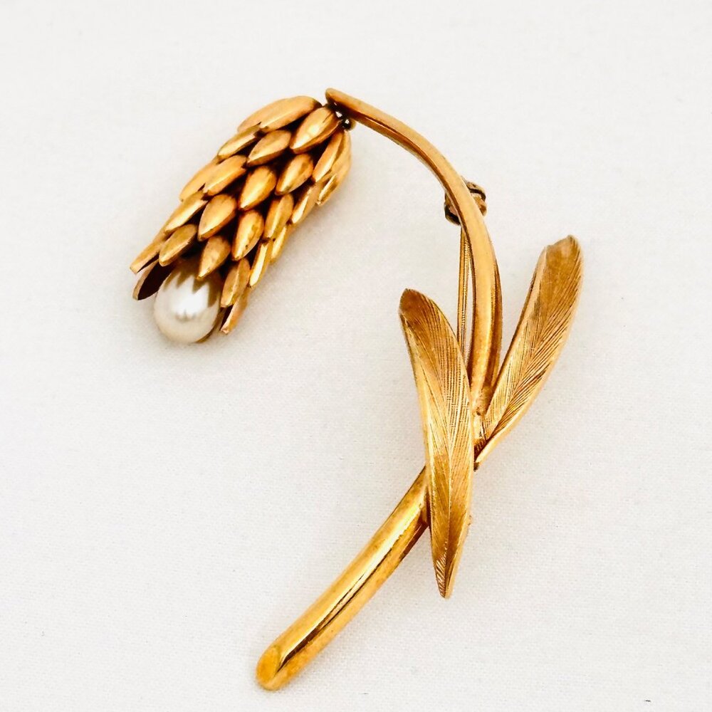 Vintage Made in Germany Floral Brooch with Dangling Faux Pearl Flower